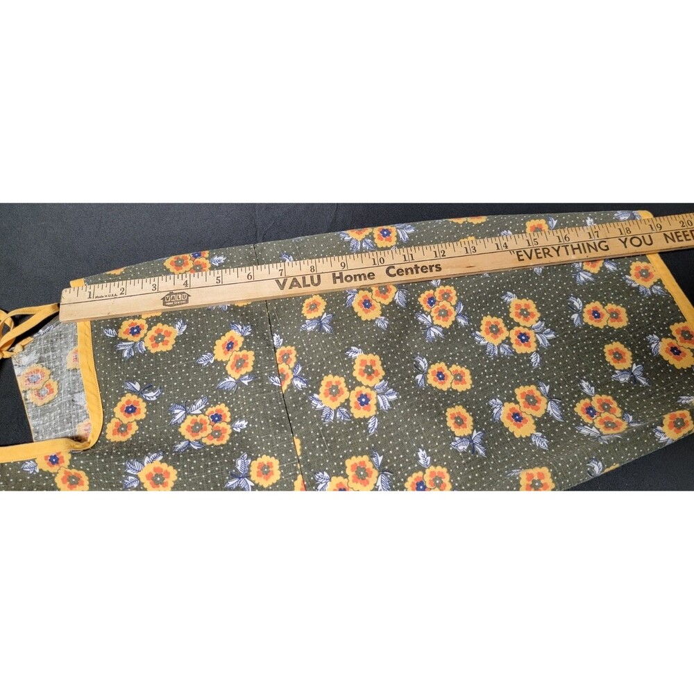Classic Homemade Full Apron Women Green Yellow Floral 3/4 Sleeve Back Tie - Picture 9 of 13